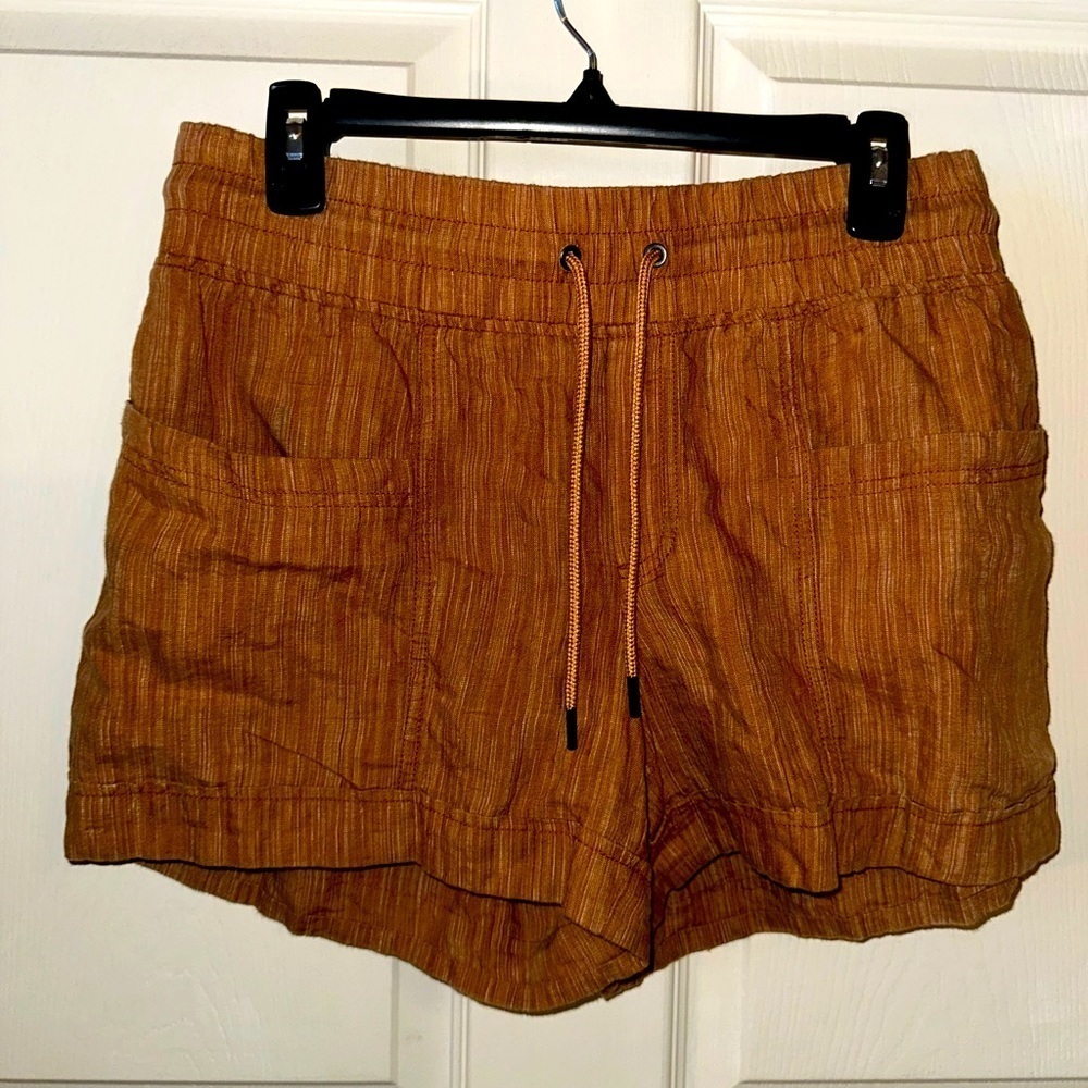 Athleta Women's orange tan Cabo linen 4” Shorts 6 vacation summer beach